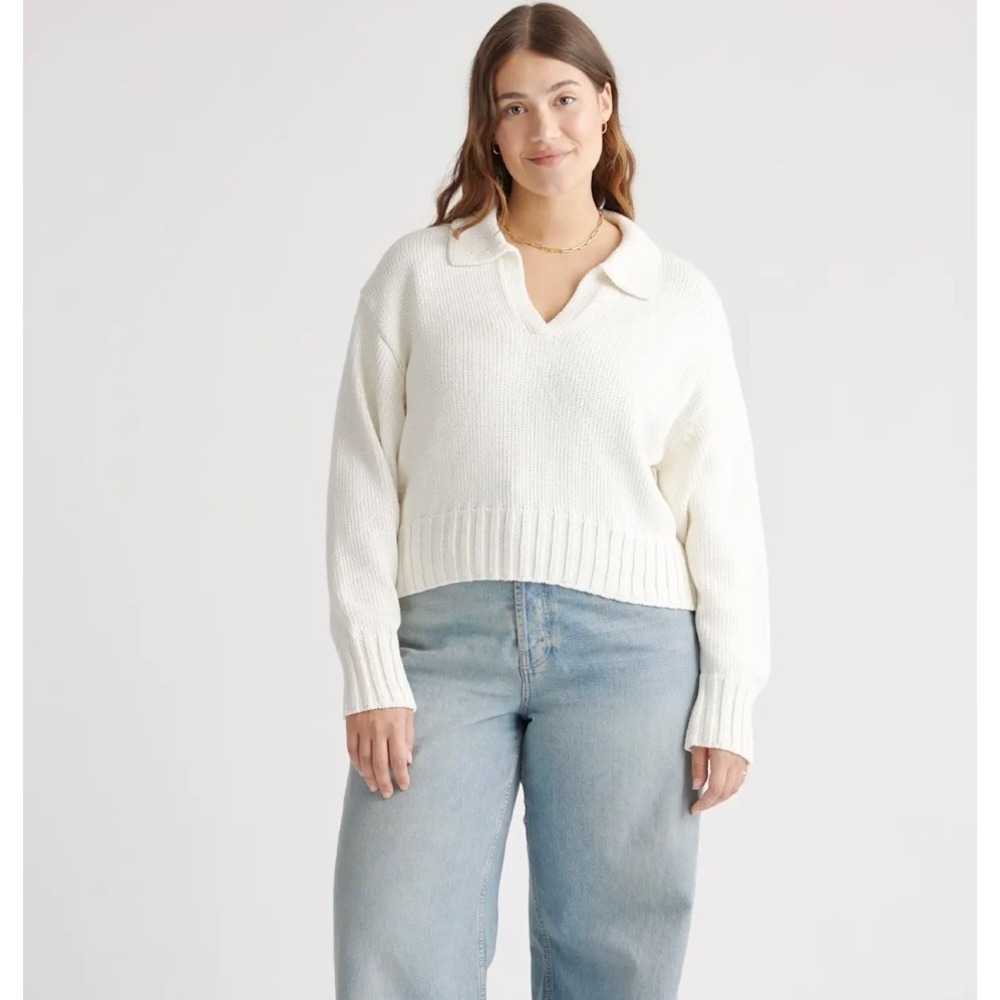 Quince Organic Cropped Cotton Polo Sweater S Ivory Office Casual Minimalist
